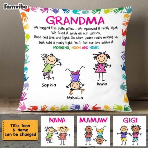 Personalized We Hugged This Little Pillow Grandkids To Grandma