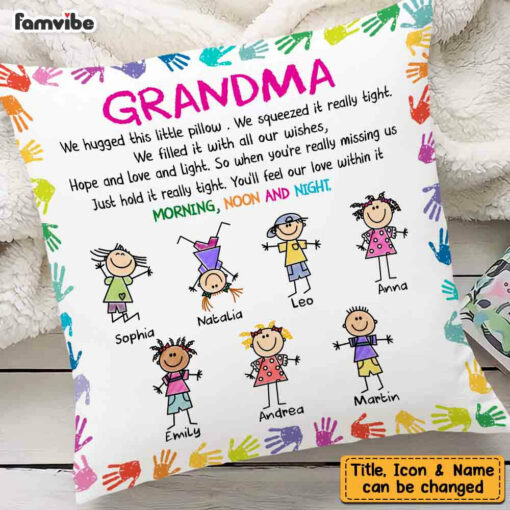 Personalized We Hugged This Little Pillow Grandkids To Grandma