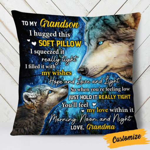 Personalized Wolf Grandson Hug This Pillow