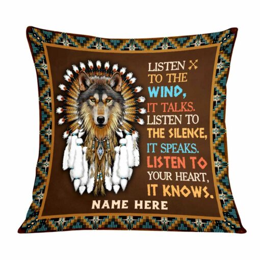 Personalized Wolf Native American Pillow