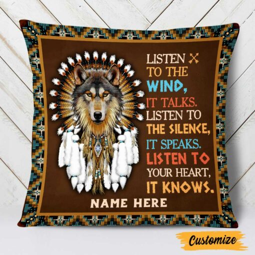 Personalized Wolf Native American Pillow