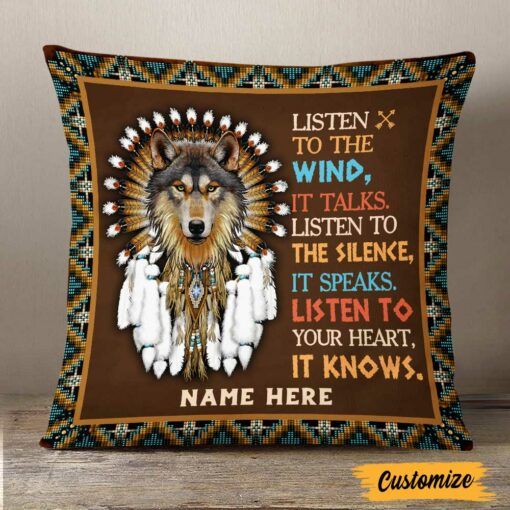 Personalized Wolf Native American Pillow