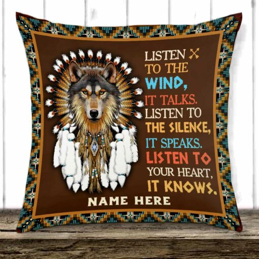 Personalized Wolf Native American Pillow