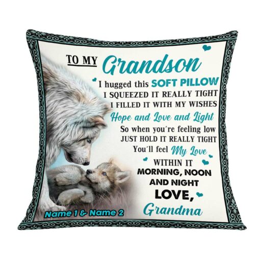 Personalized Wolf To My Grandson Hug This Pillow