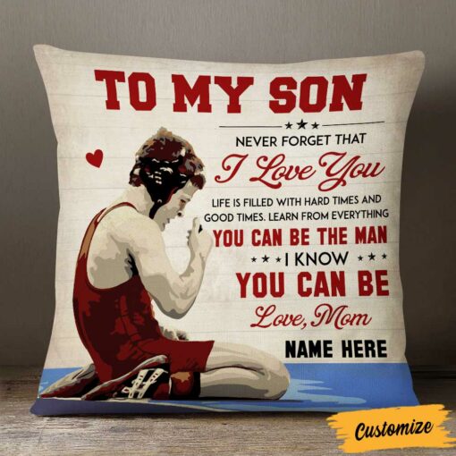 Personalized Wrestling Mom To Son Pillow