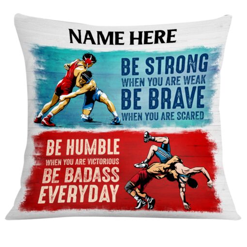 Personalized Wrestling Strong Brave Humble Pillow