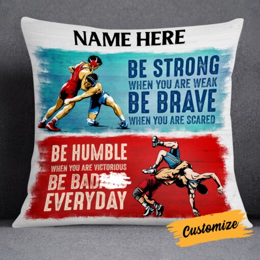 Personalized Wrestling Strong Brave Humble Pillow