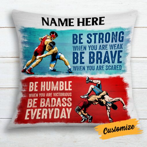 Personalized Wrestling Strong Brave Humble Pillow