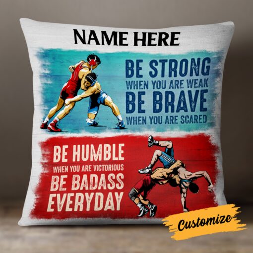 Personalized Wrestling Strong Brave Humble Pillow