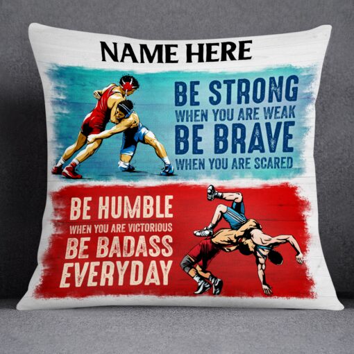 Personalized Wrestling Strong Brave Humble Pillow