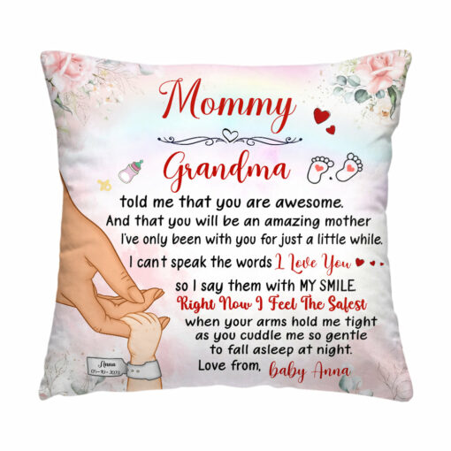 Personalized You Are Awesome Mommy Hand Holding Baby Pillow