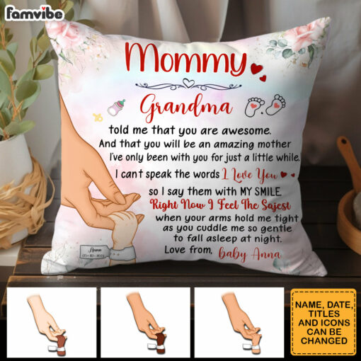 Personalized You Are Awesome Mommy Hand Holding Baby Pillow