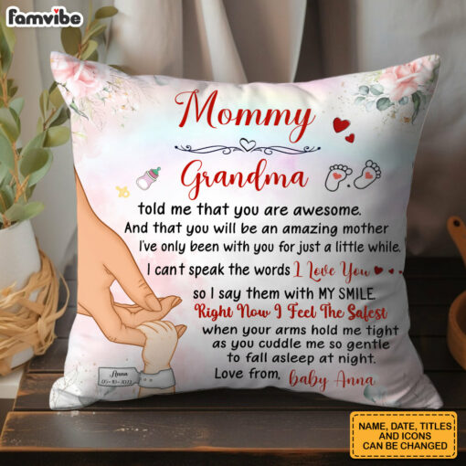 Personalized You Are Awesome Mommy Hand Holding Baby Pillow