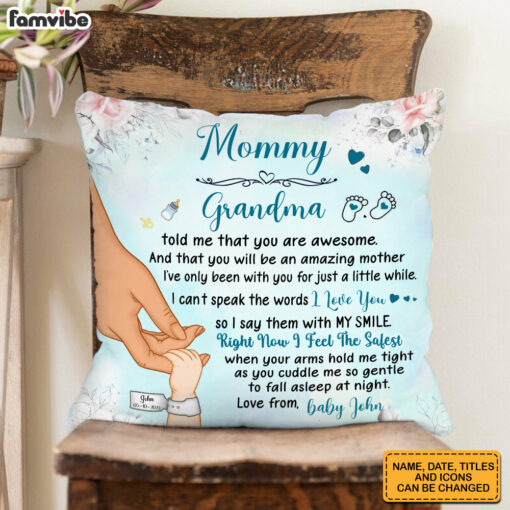 Personalized You Are Awesome Mommy Hand Holding Baby Pillow