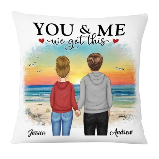 Personalized You & Me We Got This Watercolor Mountain Beach View Pillow