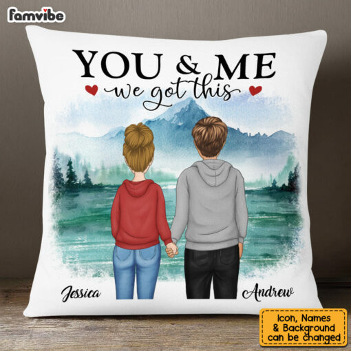 Personalized You & Me We Got This Watercolor Mountain Beach View Pillow