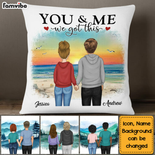 Personalized You & Me We Got This Watercolor Mountain Beach View Pillow