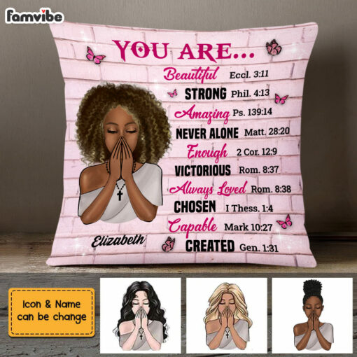 Personalized You are Beautiful Victorious Enough Created Strong Bible Verse Pillow