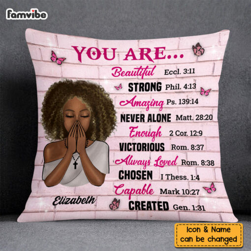 Personalized You are Beautiful Victorious Enough Created Strong Bible Verse Pillow