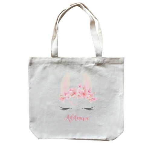 Pink Flower Garland Llama Face Addname Canvas Bag