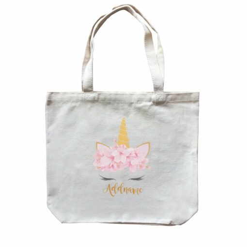 Pink Flower Garland Unicorn Face Addname Canvas Bag