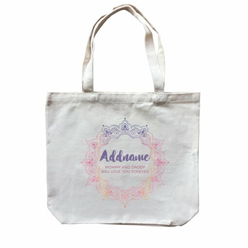 Pink and Purple Ethnic Mandala Motif Personalizable with Name and Text Canvas Bag