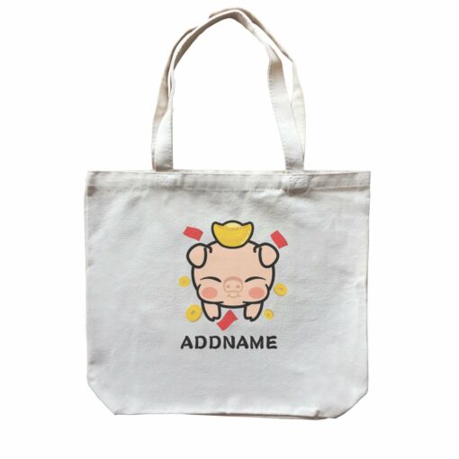 Prosperity Pig Baby Head with Gold Accessories Canvas Bag