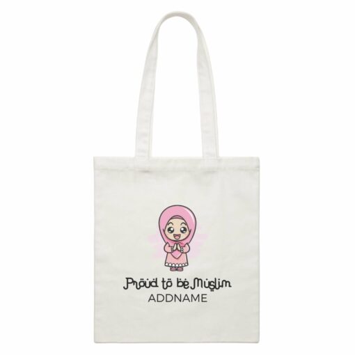 Proud To Be Muslim Happy Little Girl Addname White White Canvas Bag