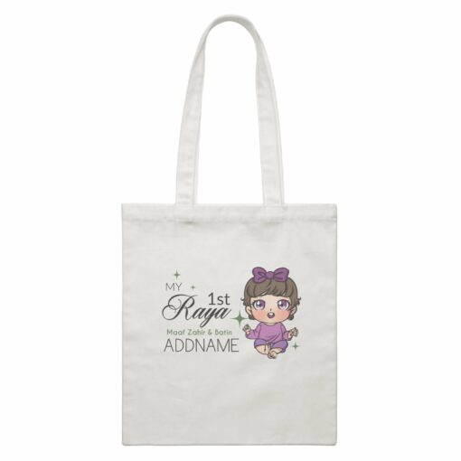 Raya Chibi Baby Baby Girl My 1st Raya Maaf Zahir & Batin Addname White Canvas Bag