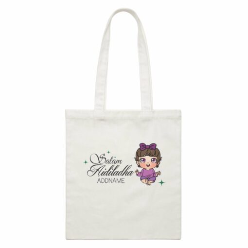 Raya Chibi Wishes Baby Girl Addname Wishes Salam Aidiladha Addname White White Canvas Bag