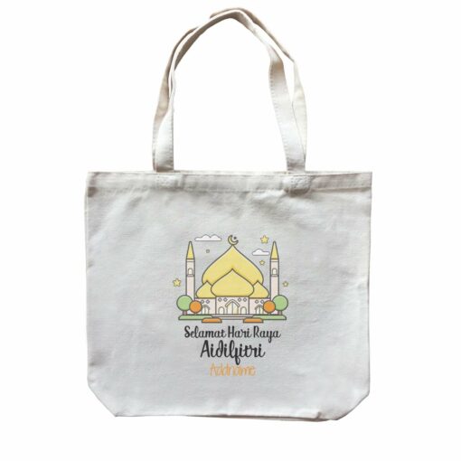 Raya Cute Mosque Cartoon Mosque Selamat Hari Raya Aidilfitri Addname Accessories Canvas Bag