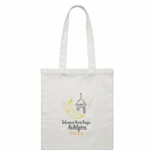 Raya Doodle Moon And Mosque Selamat Hari Raya Aidilfitri Addname Accessories White Canvas Bag