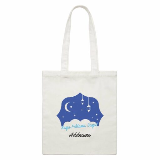 Raya Pertama Saya With Dreamy Clouds White Canvas Bag