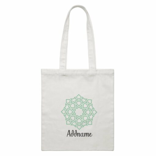 Raya Symbol Green Islamic Geometric Addname Accessories White Canvas Bag