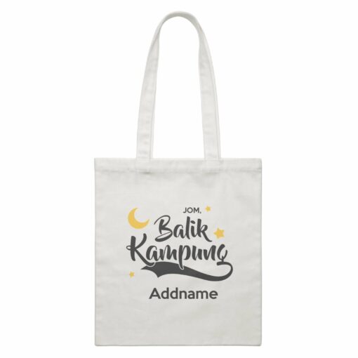 Raya Typography Jom Balik Kampung Addname White Canvas Bag