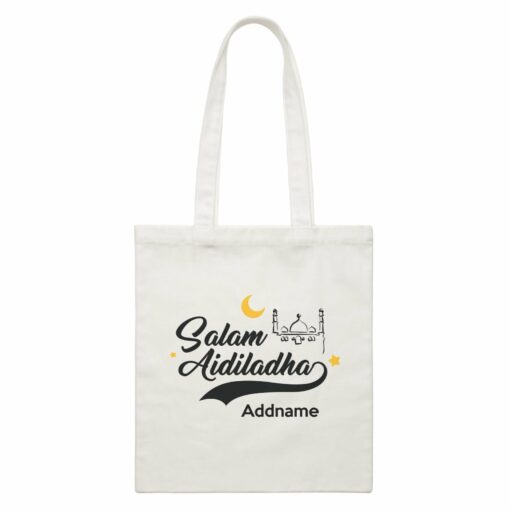 Raya Typography Salam Aidiladha Addname White White Canvas Bag