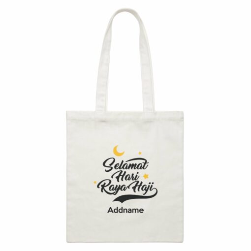 Raya Typography Selamat Hari Raya Haji Addname White White Canvas Bag