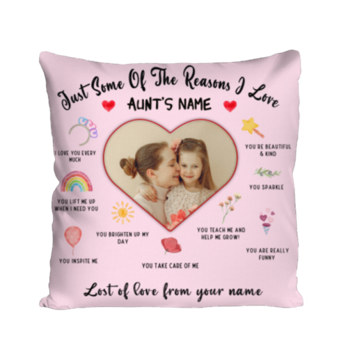 Reasons I Love You Aunt Pillow With Photo, Personalized Gift For Aunt From Niece, Aunty Birthday Gifts – Best Personalized Gifts For Everyone