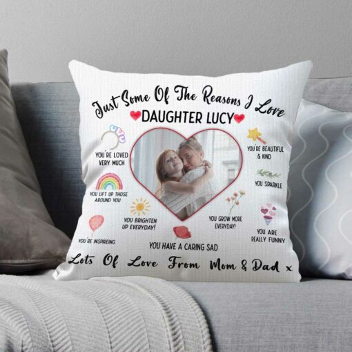 Reasons I Love You Daughter Pillow With Photo, Personalized Gifts For Daughter From Mom, Daughter Birthday Gifts – Best Personalized Gifts For Everyone