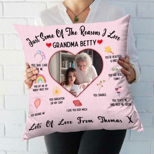 Reasons I Love You Grandma Pillow With Photo, Personalized Gift For Grandma From Grandkids, Gran Birthday Gifts – Best Personalized Gifts For Everyone