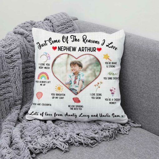 Reasons I Love You Nephew Pillow With Photo, Personalized Gift For Nephew From Aunty, Nephew Birthday Gifts – Best Personalized Gifts For Everyone