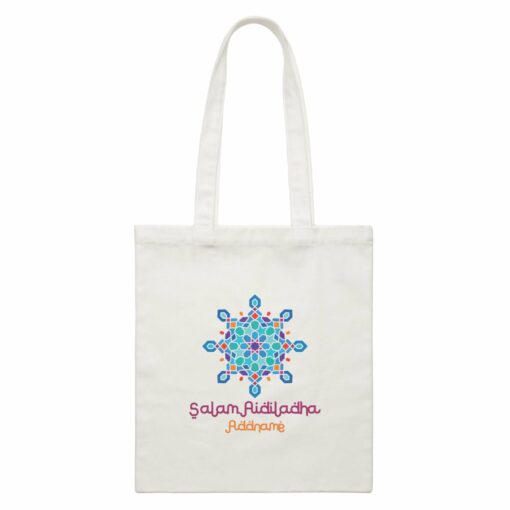 Salam Aidiladha Blue Motifs Addname White White Canvas Bag