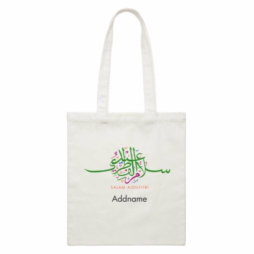 Salam Aidilfitri Colored Jawi Typography White Canvas Bag