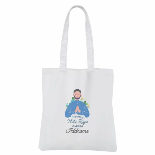 Selamat Hari Raya Aidilfitri Blue White Canvas Bag