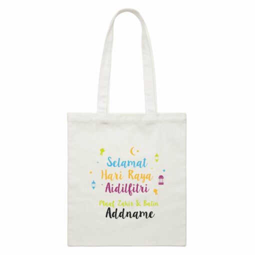 Selamat Hari Raya Aidilfitri Raya Typography With Raya Elements White Canvas Bag