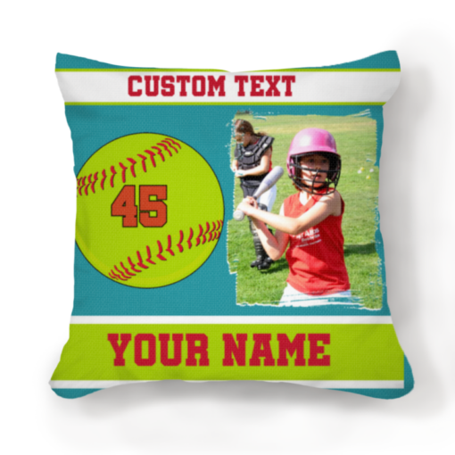 Softball Photo Pillow Personalized, Softball Gift For Girls With Name And Number, Gifts For Softball Lovers Kid – Best Personalized Gifts For Everyone