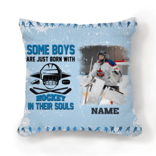 Some Boys Are Just Born With Hockey In Their Souls Photo Pillow, Personalized Field Hockey Gifts For Grandson, Gifts For Hockey Players – Best Personalized Gifts For Everyone