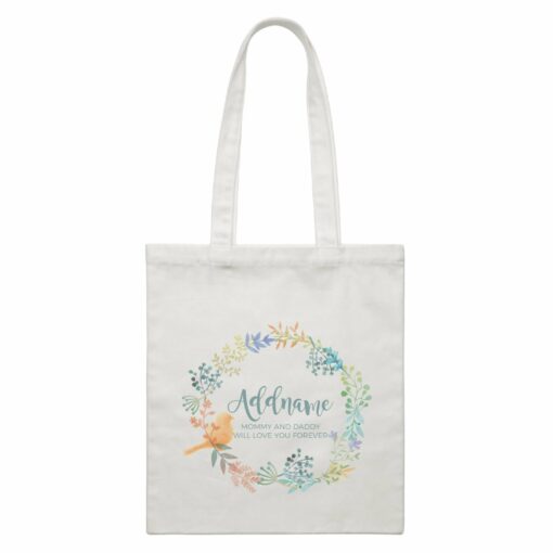 Spring Flower with Bird Wreath Personalizable with Name and Text White Canvas Bag