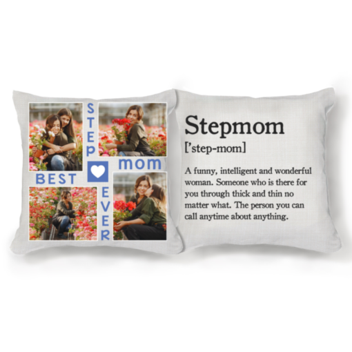 Step Mom Definition Pillow With 4 Photo, Personalized Mothers Day Gift For Step Mom, Best Step Mom Ever Pillow – Best Personalized Gifts For Everyone