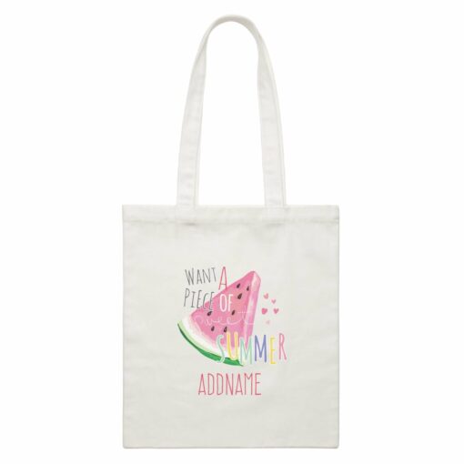 Summer Fruits Want A Piece Of Sweet Summer Watermelon Slice With Addname White Canvas Bag